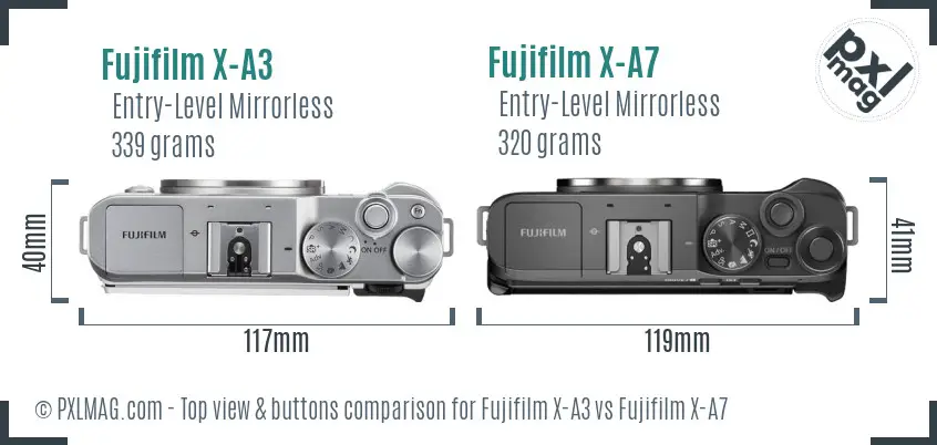 Fujifilm X-A3 vs Fujifilm X-A7 top view buttons comparison