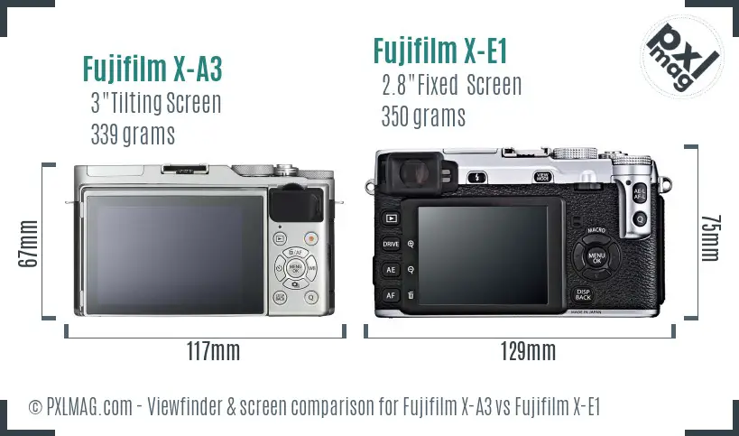 Fujifilm X-A3 vs Fujifilm X-E1 Screen and Viewfinder comparison