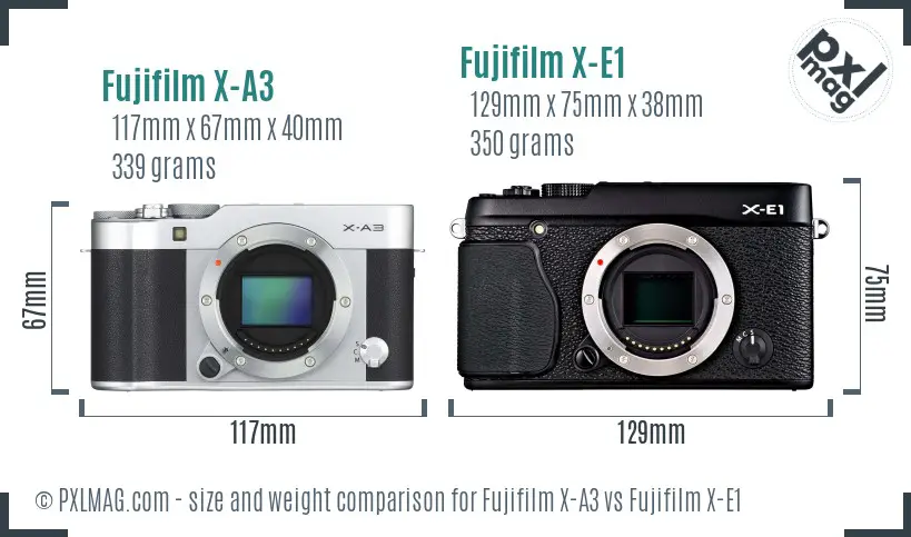 Fujifilm X-A3 vs Fujifilm X-E1 size comparison