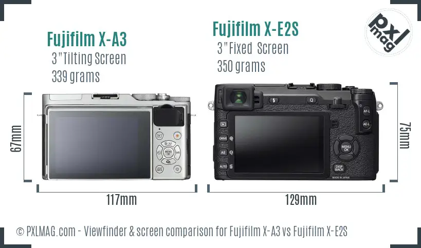 Fujifilm X-A3 vs Fujifilm X-E2S Screen and Viewfinder comparison