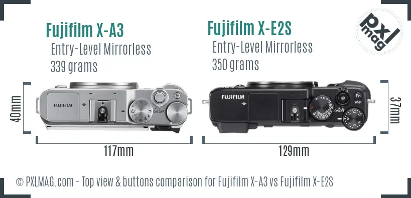 Fujifilm X-A3 vs Fujifilm X-E2S top view buttons comparison