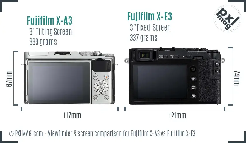Fujifilm X-A3 vs Fujifilm X-E3 Screen and Viewfinder comparison