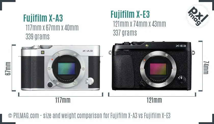 Fujifilm X-A3 vs Fujifilm X-E3 size comparison