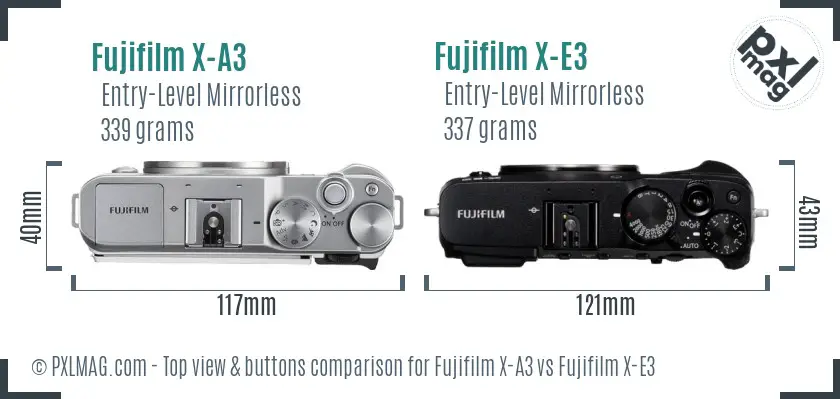 Fujifilm X-A3 vs Fujifilm X-E3 top view buttons comparison