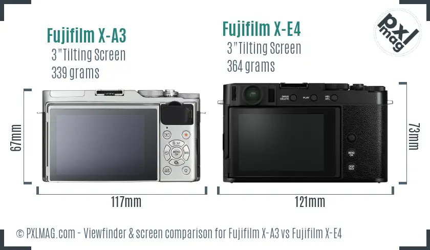 Fujifilm X-A3 vs Fujifilm X-E4 Screen and Viewfinder comparison