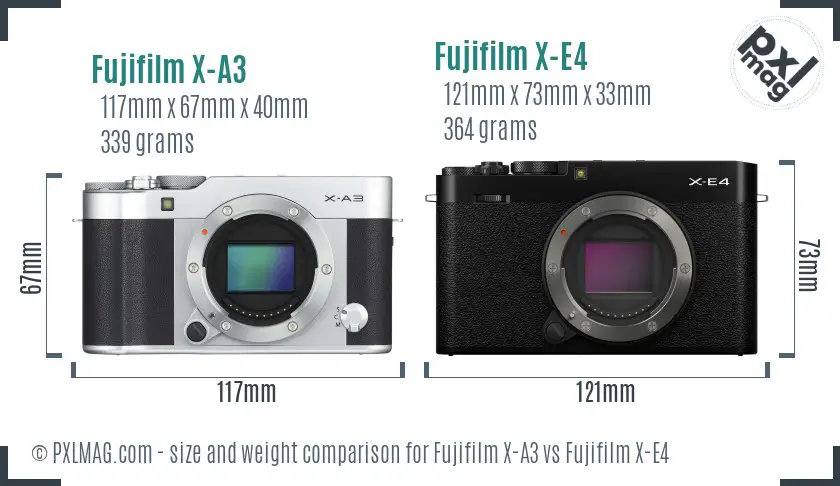 Fujifilm X-A3 vs Fujifilm X-E4 size comparison