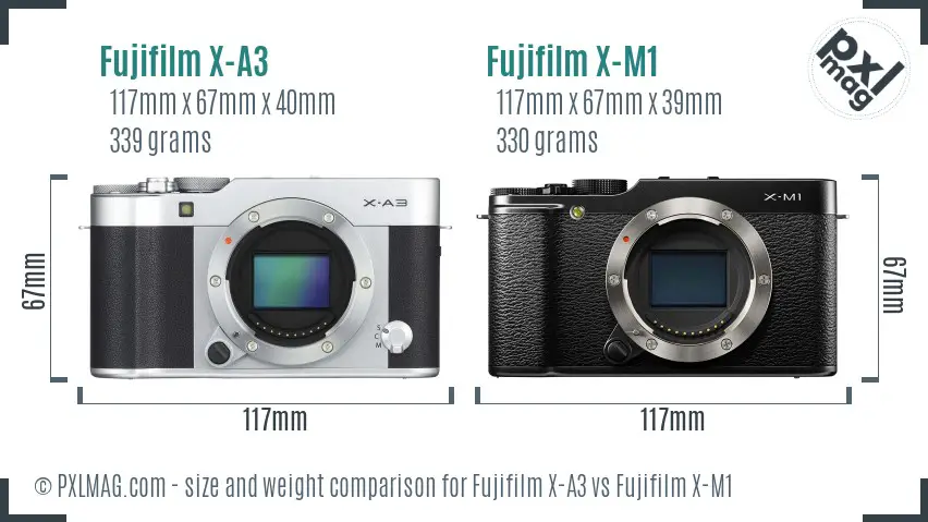 Fujifilm X-A3 vs Fujifilm X-M1 size comparison