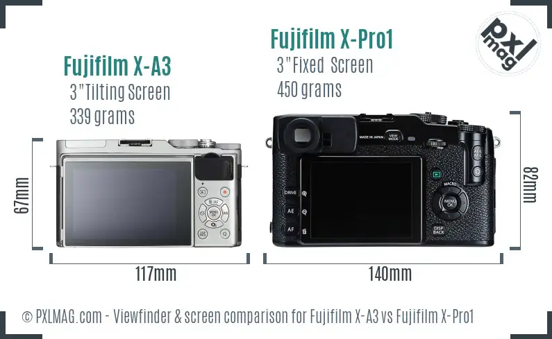 Fujifilm X-A3 vs Fujifilm X-Pro1 Screen and Viewfinder comparison