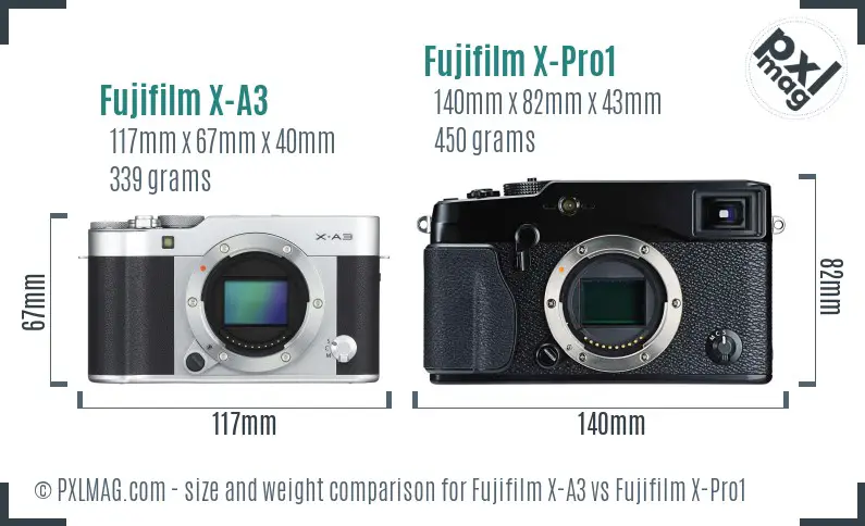Fujifilm X-A3 vs Fujifilm X-Pro1 size comparison