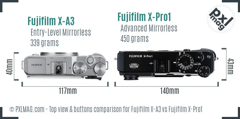 Fujifilm X-A3 vs Fujifilm X-Pro1 top view buttons comparison