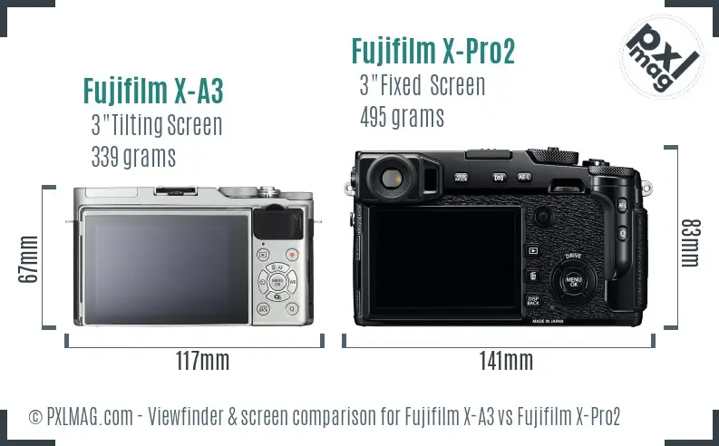 Fujifilm X-A3 vs Fujifilm X-Pro2 Screen and Viewfinder comparison