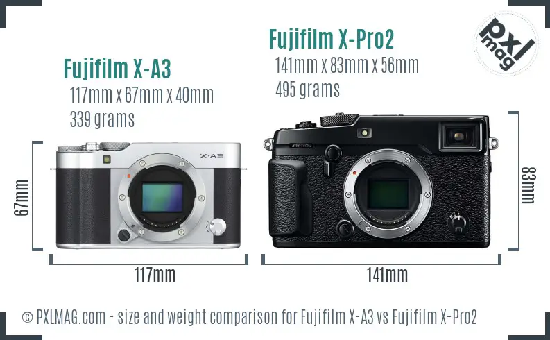 Fujifilm X-A3 vs Fujifilm X-Pro2 size comparison