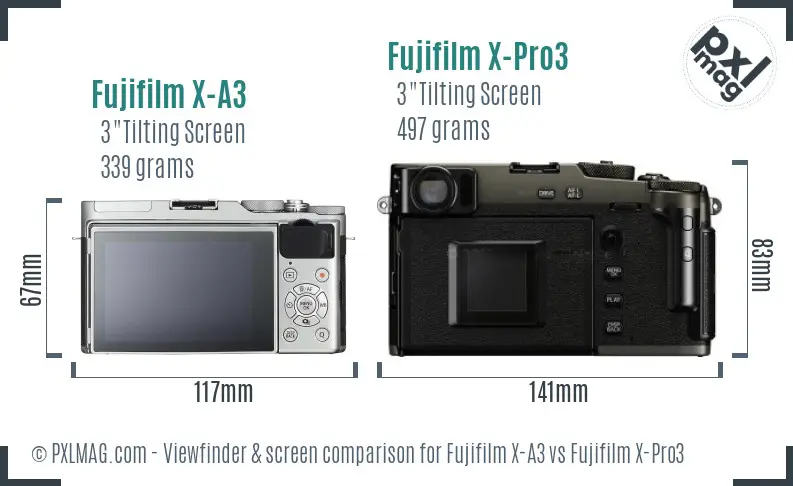 Fujifilm X-A3 vs Fujifilm X-Pro3 Screen and Viewfinder comparison
