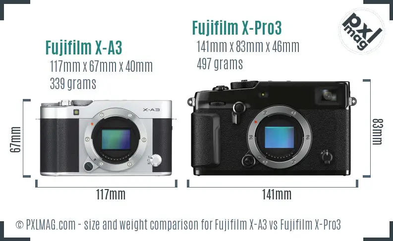 Fujifilm X-A3 vs Fujifilm X-Pro3 size comparison