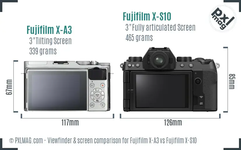 Fujifilm X-A3 vs Fujifilm X-S10 Screen and Viewfinder comparison