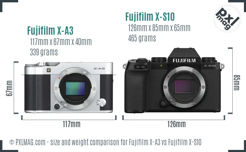 Fujifilm X-A3 vs Fujifilm X-S10 size comparison