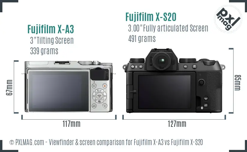 Fujifilm X-A3 vs Fujifilm X-S20 Screen and Viewfinder comparison