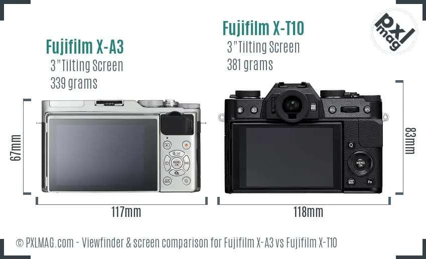 Fujifilm X-A3 vs Fujifilm X-T10 Screen and Viewfinder comparison