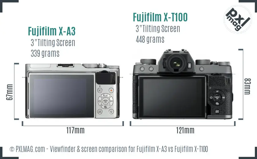 Fujifilm X-A3 vs Fujifilm X-T100 Screen and Viewfinder comparison