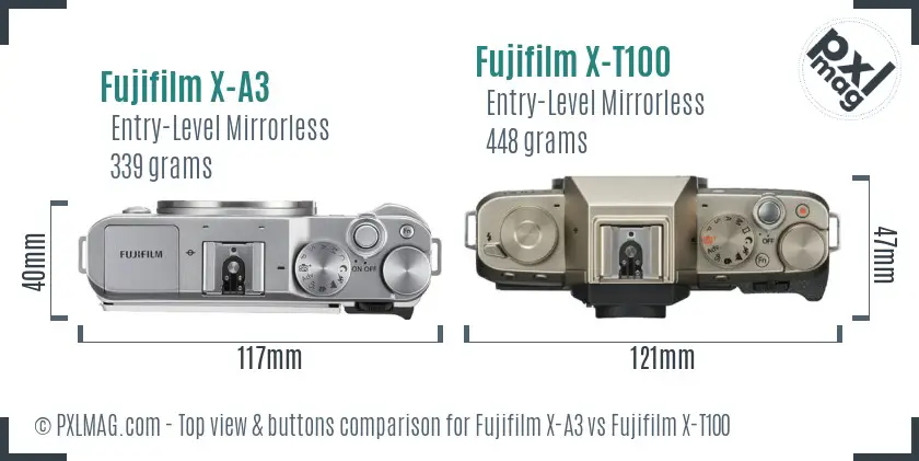 Fujifilm X-A3 vs Fujifilm X-T100 top view buttons comparison
