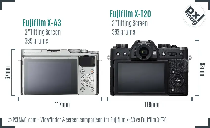Fujifilm X-A3 vs Fujifilm X-T20 Screen and Viewfinder comparison