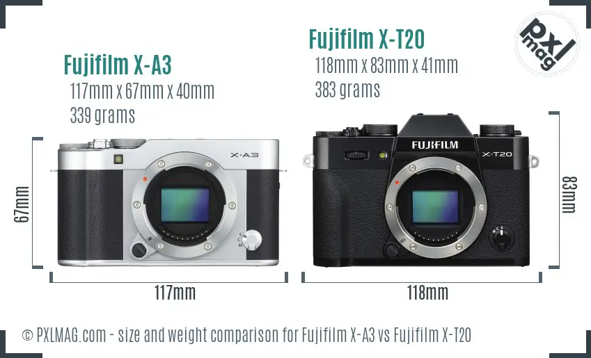 Fujifilm X-A3 vs Fujifilm X-T20 size comparison