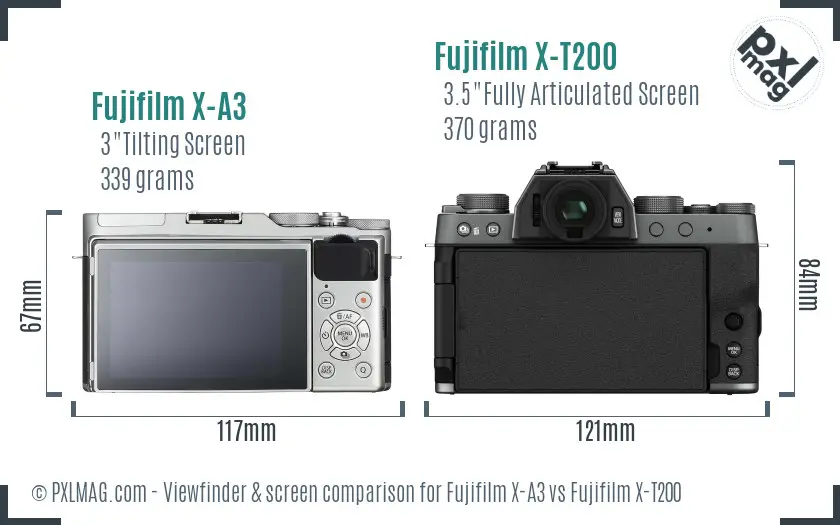 Fujifilm X-A3 vs Fujifilm X-T200 Screen and Viewfinder comparison