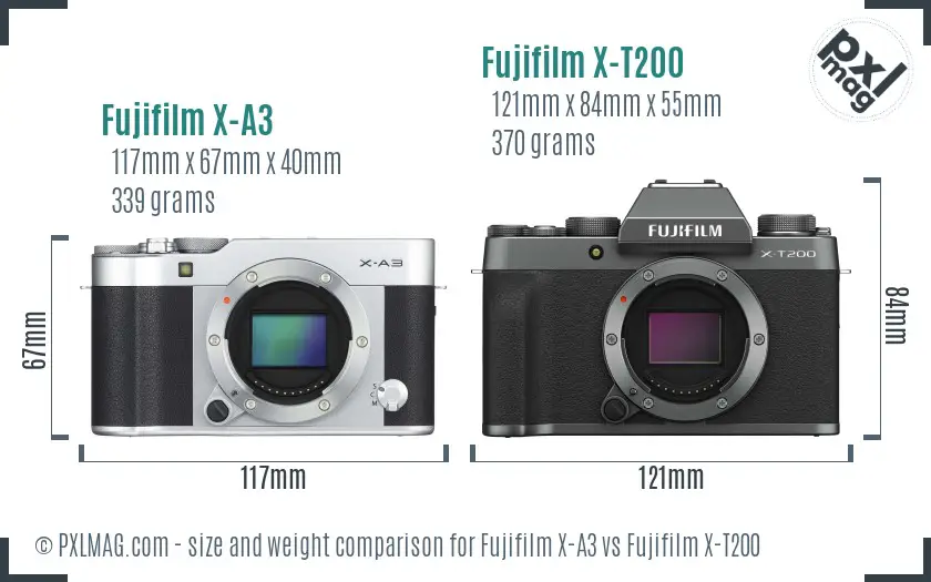 Fujifilm X-A3 vs Fujifilm X-T200 size comparison
