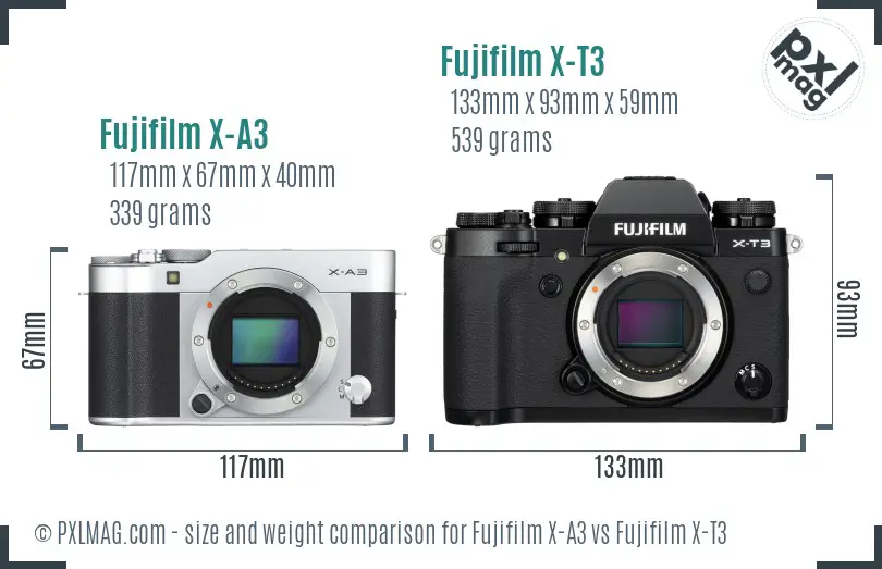 Fujifilm X-A3 vs Fujifilm X-T3 size comparison