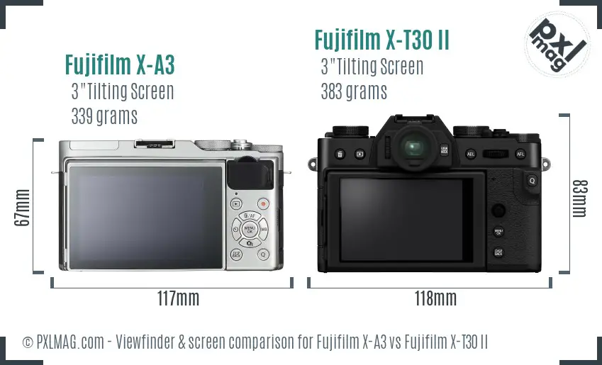Fujifilm X-A3 vs Fujifilm X-T30 II Screen and Viewfinder comparison