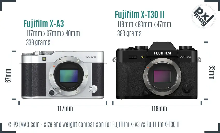 Fujifilm X-A3 vs Fujifilm X-T30 II size comparison