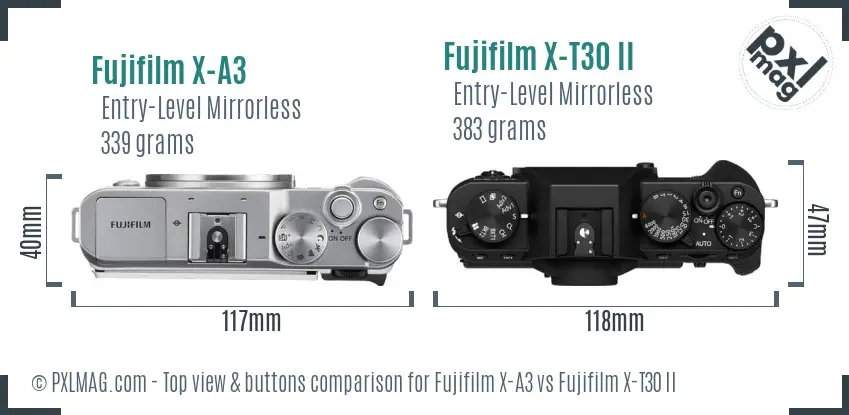 Fujifilm X-A3 vs Fujifilm X-T30 II top view buttons comparison