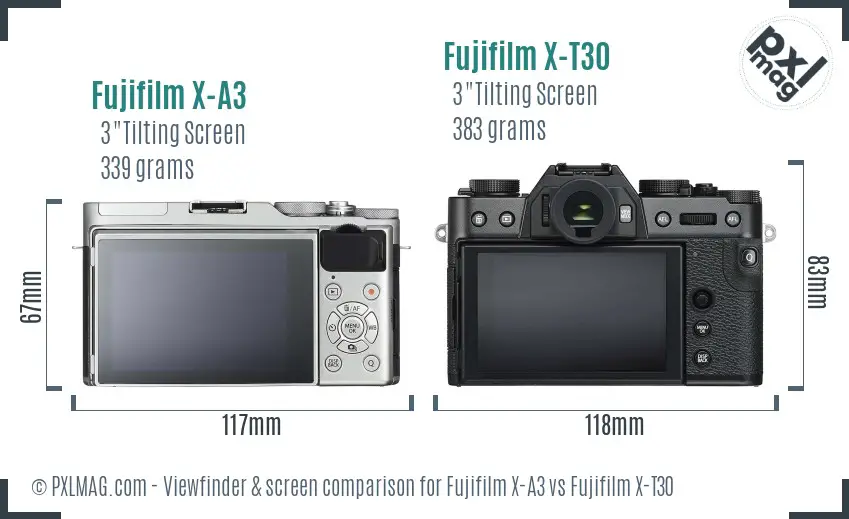 Fujifilm X-A3 vs Fujifilm X-T30 Screen and Viewfinder comparison