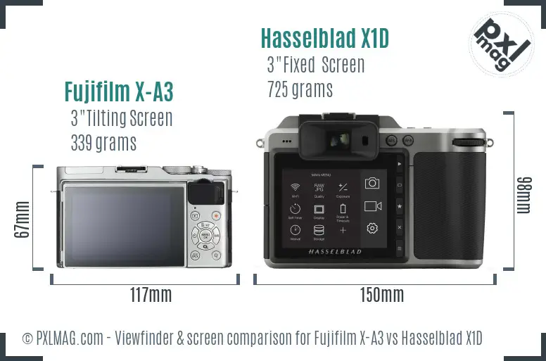 Fujifilm X-A3 vs Hasselblad X1D Screen and Viewfinder comparison