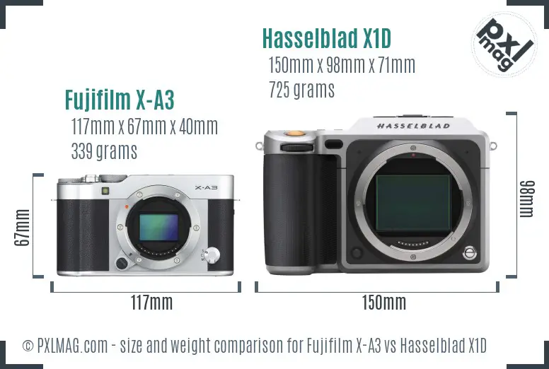 Fujifilm X-A3 vs Hasselblad X1D size comparison