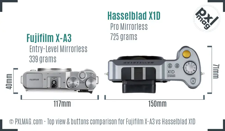 Fujifilm X-A3 vs Hasselblad X1D top view buttons comparison