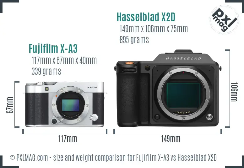 Fujifilm X-A3 vs Hasselblad X2D size comparison