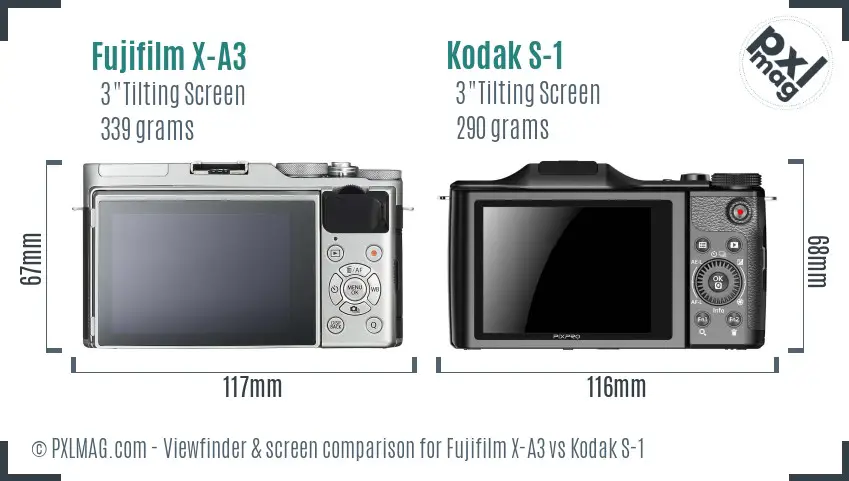 Fujifilm X-A3 vs Kodak S-1 Screen and Viewfinder comparison