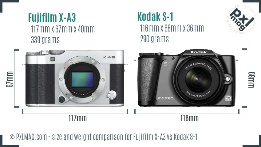 Fujifilm X-A3 vs Kodak S-1 size comparison