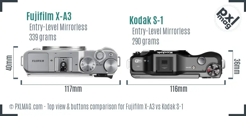 Fujifilm X-A3 vs Kodak S-1 top view buttons comparison