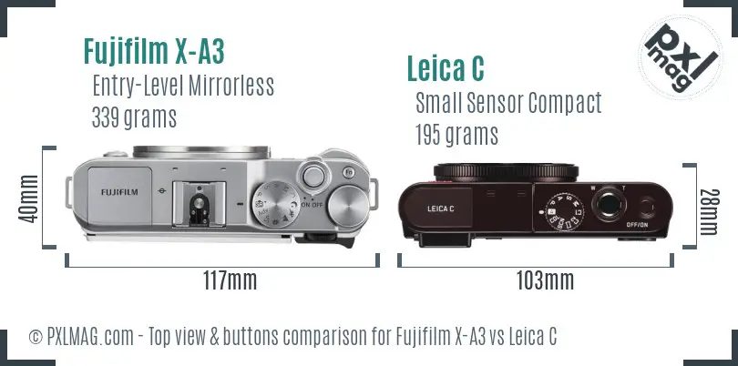 Fujifilm X-A3 vs Leica C top view buttons comparison