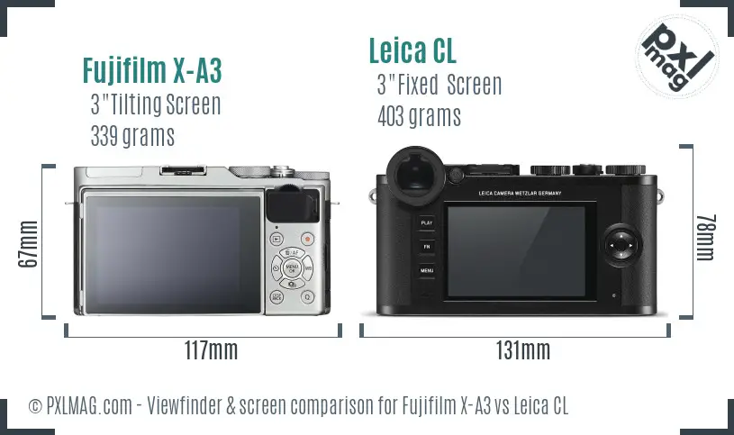 Fujifilm X-A3 vs Leica CL Screen and Viewfinder comparison
