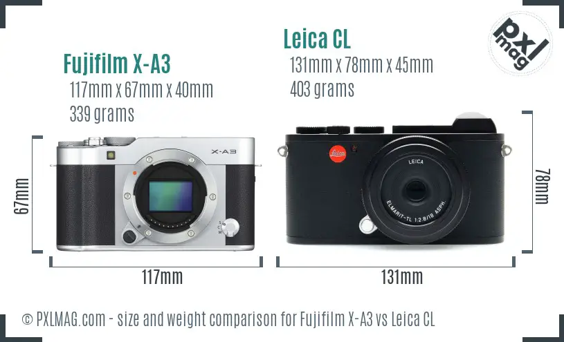 Fujifilm X-A3 vs Leica CL size comparison
