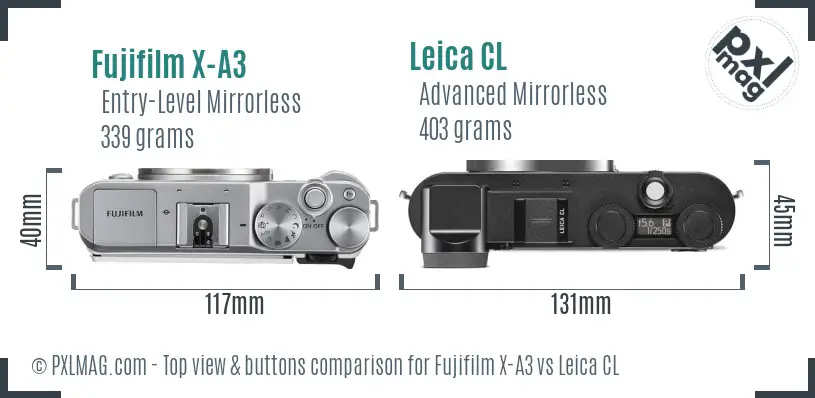 Fujifilm X-A3 vs Leica CL top view buttons comparison