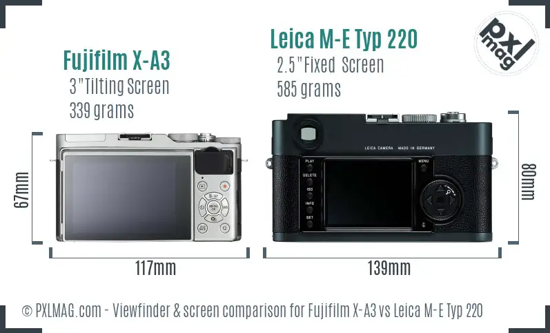 Fujifilm X-A3 vs Leica M-E Typ 220 Screen and Viewfinder comparison