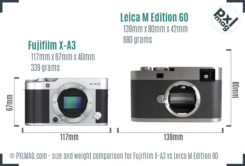 Fujifilm X-A3 vs Leica M Edition 60 size comparison