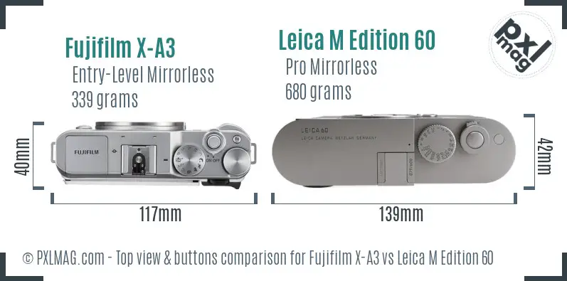 Fujifilm X-A3 vs Leica M Edition 60 top view buttons comparison