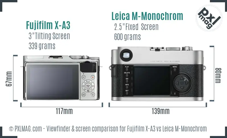 Fujifilm X-A3 vs Leica M-Monochrom Screen and Viewfinder comparison