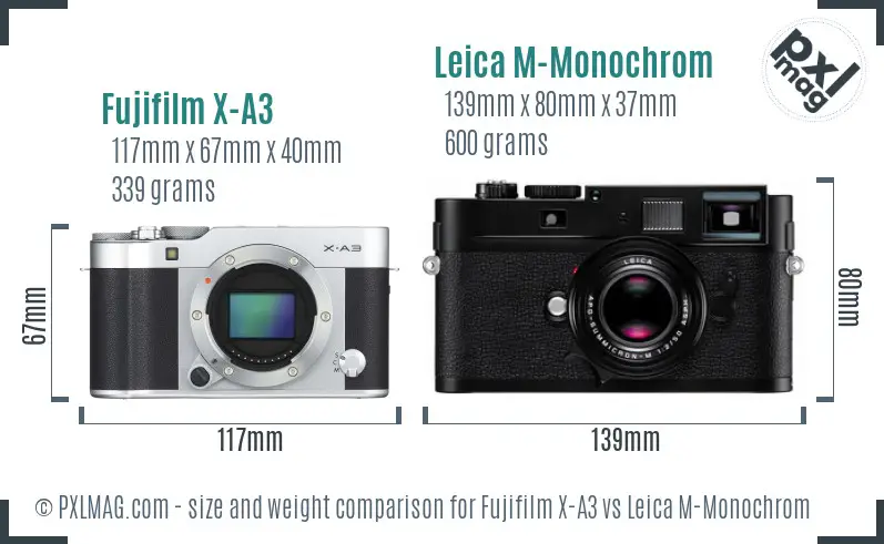 Fujifilm X-A3 vs Leica M-Monochrom size comparison