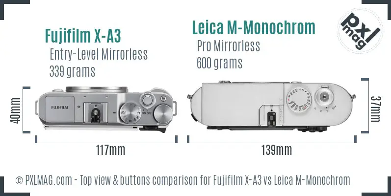 Fujifilm X-A3 vs Leica M-Monochrom top view buttons comparison